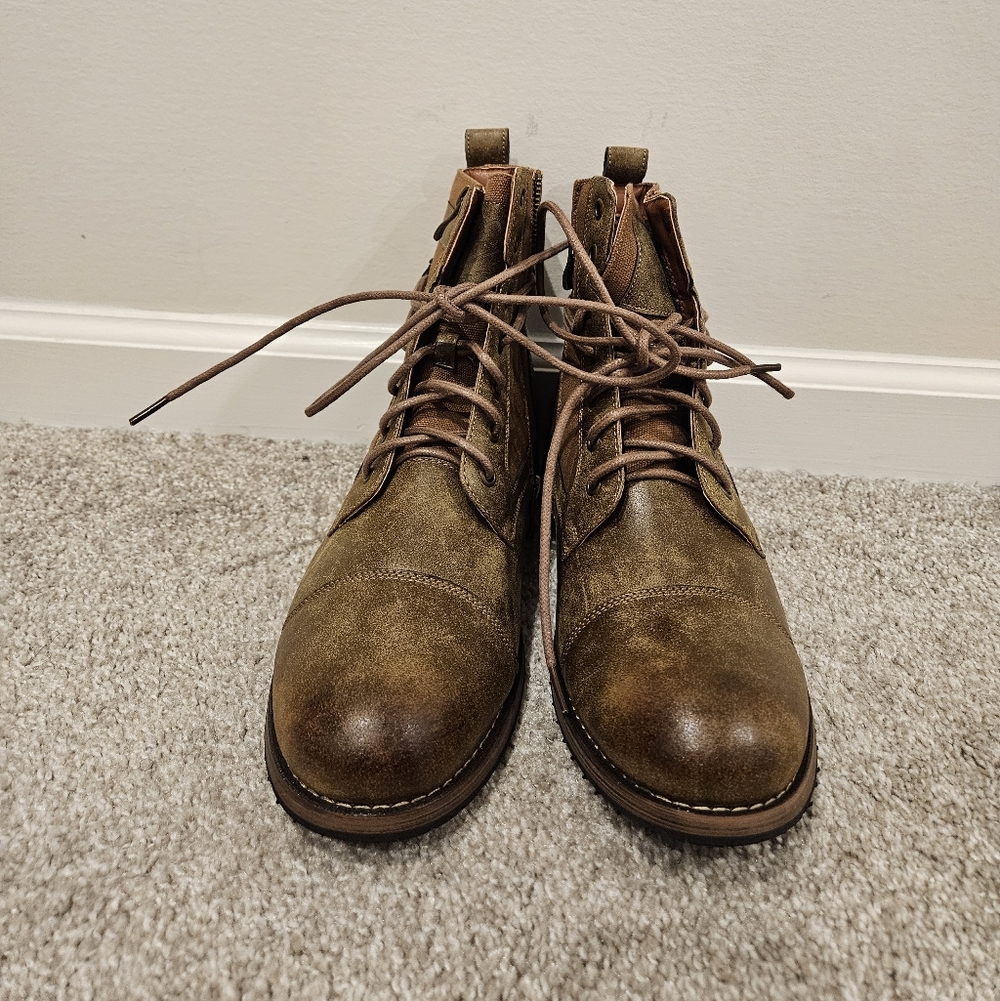 Polar Fox Men's Brown Leather Lace-Up Boots, Size 9.5